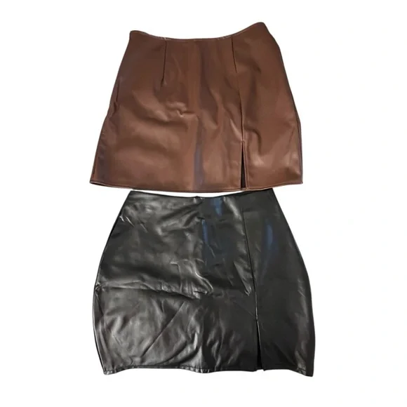 Brown and Black pleather Skirt Set - Picture 1 of 7